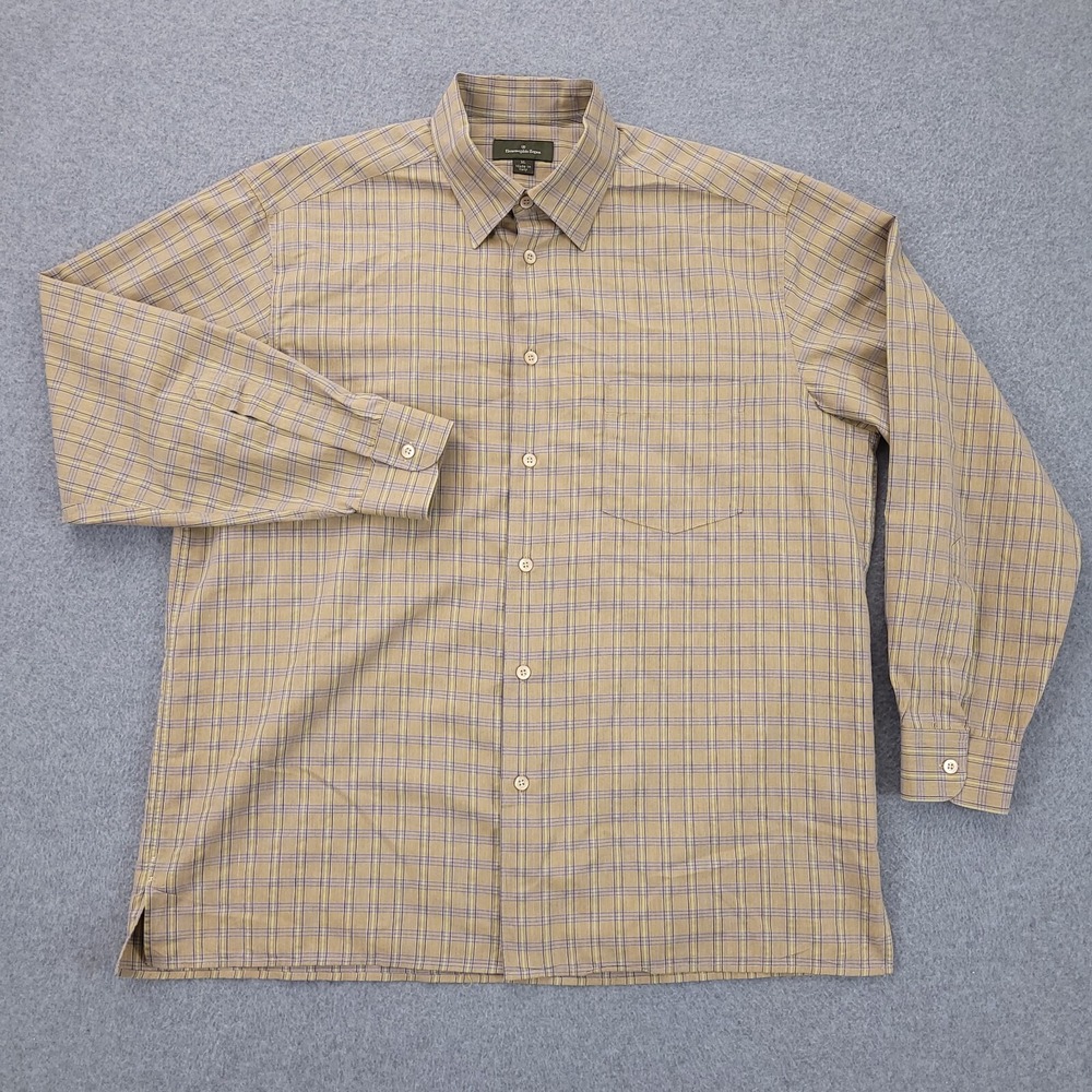 Ermenegildo Zegna Button Up Shirt XL Long Sleeve Brown Plaid Italy Mens